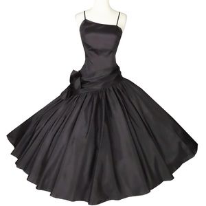 Vintage 80s Pinup Girl Black Taffeta Skirt Prom Party Dress